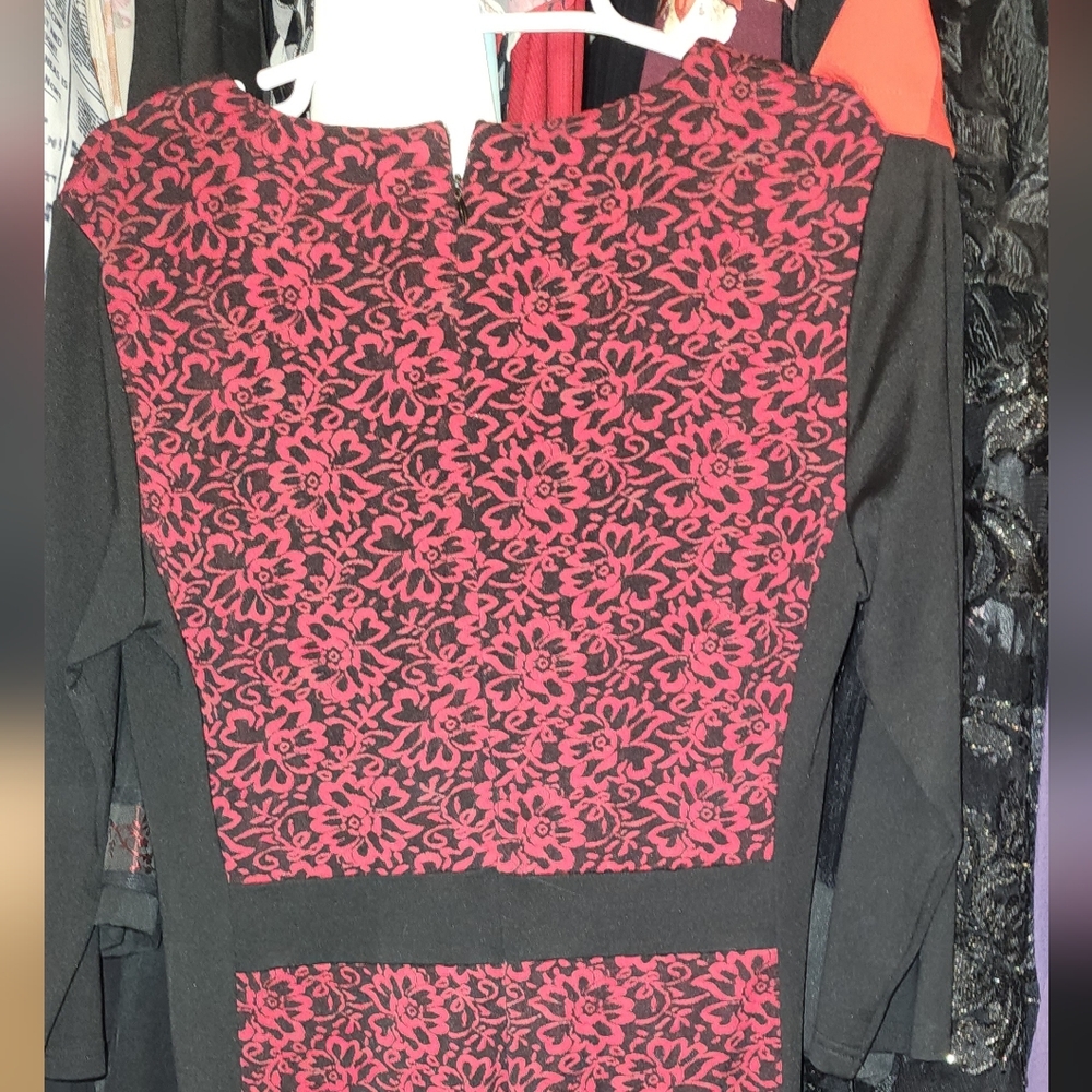 Ouges Elegant Black And Red Floral Knee- Length D… - image 2